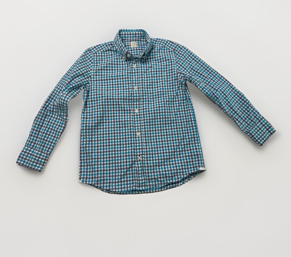 Crewcuts J. Crew Long Sleeve Button Down Blue Gingham Shirt Boys Size 10